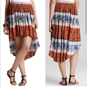 Free People Multicolor Boho High low Beach Resort Wear Midi Length skirt Sz M
